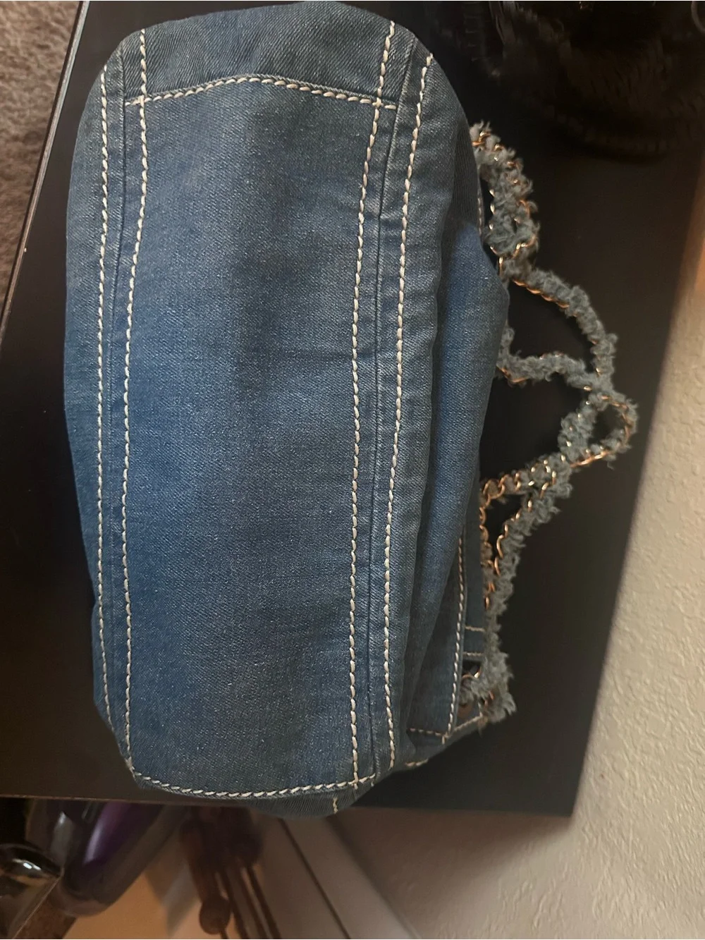 Blue Denim Crossbody with Tan Leather Trim